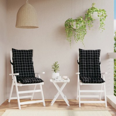 Perne scaun cu spatar &amp;icirc;nalt, 2 buc. negru carouri textil oxford GartenMobel Dekor foto
