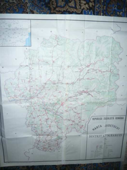 Harta mare - Judet NASAUD,dim.=122x110cm RSR 1982 Inst.Geodezie si Organizarea