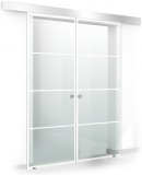 Usa culisanta Boss &reg; Duo model Park alb, 85+85x215 cm, sticla Gri securizata, glisanta in ambele directii