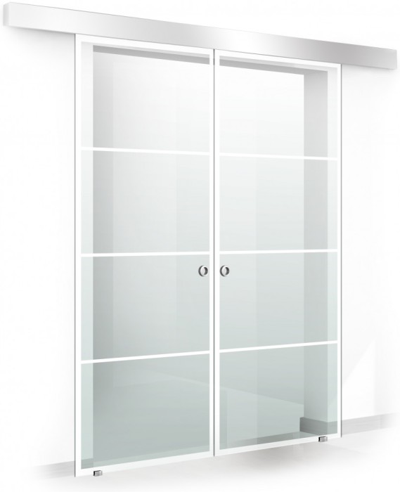 Usa culisanta Boss &reg; Duo model Park alb, 95+95x215 cm, sticla Gri securizata, glisanta in ambele directii