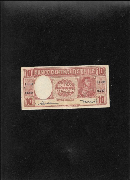 Rar! Chile 10 Pesos 1947(58) seria082001 uzata