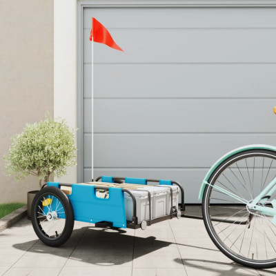 vidaXL Remorcă de bicicletă, albastru, textil oxford și fier foto