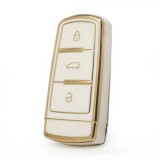 Husa Cheie VW Passat CC Passat B6 B7, Tpu, Alb cu contur auriu - Pentru model cu keyless