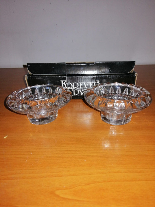 Pereche suport lumanare sticla cristal Forever Crystal in ambalaj Indonesia