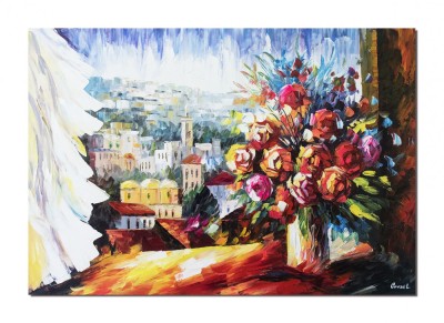 Tablou pictat manual living - O zi minunata, stilizat - 100x70cm ulei pe panza in cutit efect 3D, Magistral! foto