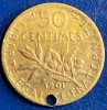 MONEDA ARGINT AURIT 50 CENTIMES FRANTA 1901 / MONEDA DIN POZE, Europa