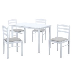 Set masa, 4 scaune mdf alb textil gri Somin 110,5x70,5x76 cm, 40,6x45x84,6 cm