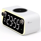 Radio portabil cu ceas DXF1, &icirc;ncărcare wireless p&acirc;nă la 15W, baterie 1200 mAh, boxă Bluetooth, alarmă, radio, lampă LED cu intensitate reglabilă (Pes