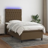 Cumpara ieftin Pat cu arcuri, saltea și LED, maro &icirc;nchis, 90x200 cm, textil