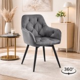 Cumpara ieftin Scaun Fotoliu Bucatarie Living Artool York Rotativ Catifea Gri Inchis Negru 56x61x84 cm