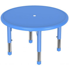 Masa rotunda, 85 cm diametru, Albastra, din plastic, reglabila, marimea 0-3 pentru gradinita