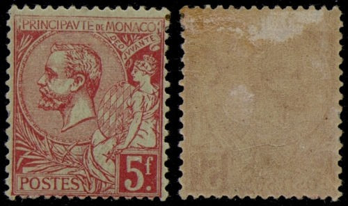 Monaco 1891 Albert I 5 Fr Mi.21a carmine rose MH AM.365