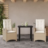 VidaXL Set mobilier de grădină cu perne, 3 piese, bej, poliratan