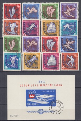 ROMANIA 1963 LP 571 LP 571 a LP 572 INNSBRUCK SERII+COLITA NEDANTELATA STAMPILAT foto