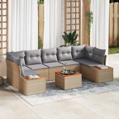 vidaXL Set de canapele pentru grădină cu pernă 8 pcs Bej Rattan poli 3348046
