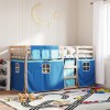 vidaXL Pat Supraetajat Copii, 75x190 cm, Lemn Masiv Pin, Albastru, cu Perdele, Siguranta si Joaca