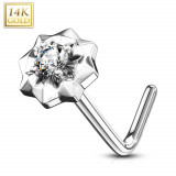 Piercing curbat, pentru nas, din aur alb 585 - zircon mic transparent, stea, 0,8 mm