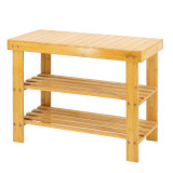 Pantofar tip Bancă Bambus 70x28x48 cm, 2 Rafturi, Depozitare Hol/Intrare, Organizator Incaltaminte, Natural