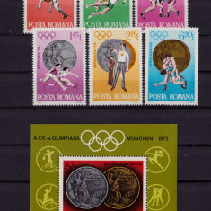 RO 1972 LP 805/806 ,"JO Munchen - Medalii Olimpice " , serie+colita , MNH