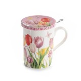 Cumpara ieftin Cana portelan cu infuzor ceai in cutie cadou Lalele &Oslash; 8 x 10,5 H, 350 ml