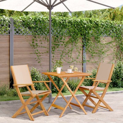 vidaXL Set mobilier bistro, 3 piese, textil bej/lemn masiv foto