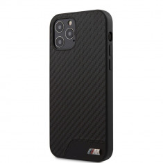 Husa BMW pentru iPhone 12 / 12 Pro 6.1&amp;quot;, M Carbon PU Collection, Piele Eco, Negru foto