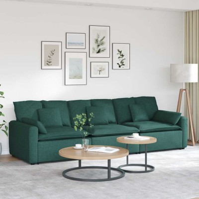 vidaXL Canapea modulară cu perne, verde &amp;icirc;nchis 3321091 foto