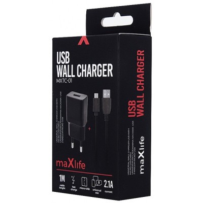 Incarcator Retea Cu Cablu microUSB MaXlife MXTC-01, 10.5W, 2.1A, 1 x USB-A, Negru foto