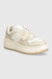 Tommy Jeans sneakers TJW RETRO BASKET FLATFORM VELCRO culoarea bej, EN0EN02573