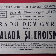 Afiș Conferință Radu GYR : BALADĂ ȘI EROISM - 1937