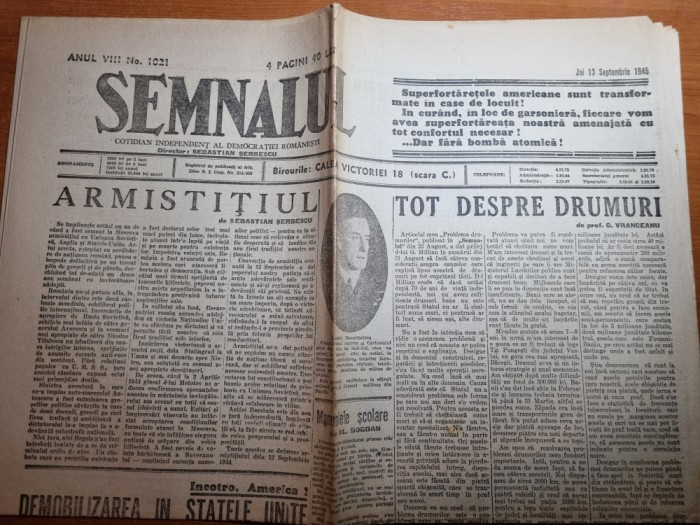 semnalul 13 septembrie 1945-1an de la semnarea armistitiului,lucretiu patrascanu