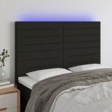 Cumpara ieftin Tăblie de pat cu LED, negru, 144x5x118/128 cm, textil
