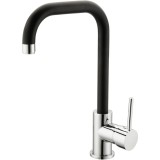 Baterie bucatarie Idrobric Florida, pipa inalta, alama, crom lucios/negru mat, cartus ceramic &oslash; 35 mm, racord flexibil inox F3/8, 35 cm, kit de montaj