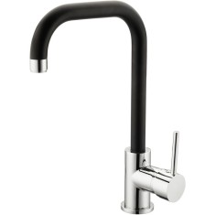Baterie bucatarie Idrobric Florida, pipa inalta, alama, crom lucios/negru mat, cartus ceramic &oslash; 35 mm, racord flexibil inox F3/8, 35 cm, kit de montaj
