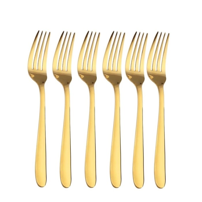 Set 6 furculite Pufo Simple pentru cafea, ceai, desert, otel inoxidabil, auriu, 14 cm