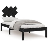Cumpara ieftin Cadru de pat mic single, negru, 75x190 cm, lemn masiv