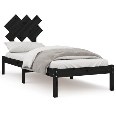 Cadru de pat mic single, negru, 75x190 cm, lemn masiv foto