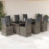 Set bistro de grădină cu perne, 9 piese, gri, poliratan