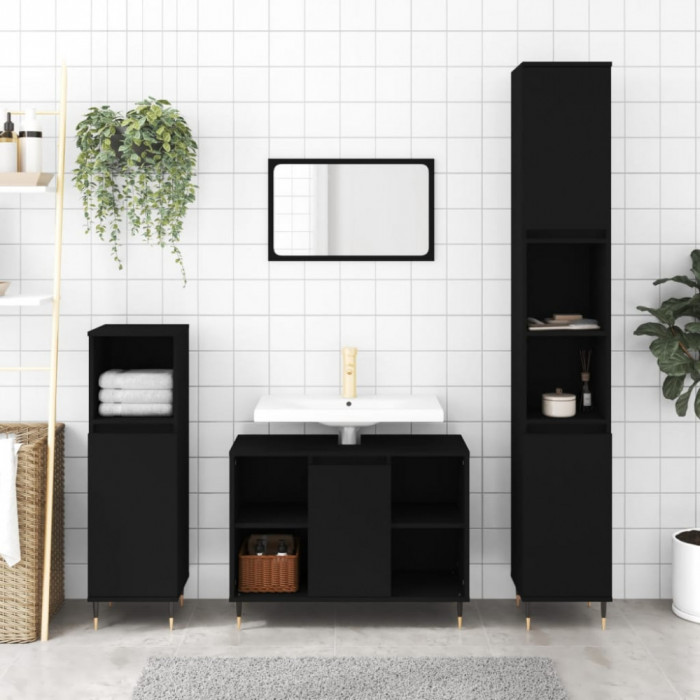 Dulap pentru baie, negru, 80x33x60 cm, lemn compozit GartenMobel Dekor