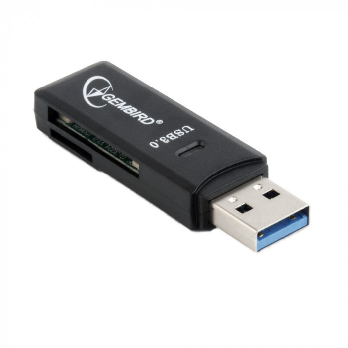 Cititor USB 3.0 pentru carduri SDXC si microSDXC , Gembird 08770, scriere, stocare si transfer date, indicator LED, cu capac, negru