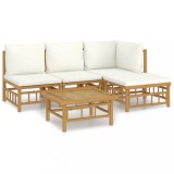 Cumpara ieftin Set mobilier de gradina cu perne alb crem, 2 piese, bambus