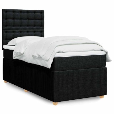 vidaXL Pat box spring cu saltea, negru, 90x200 cm, textil 3294255 foto