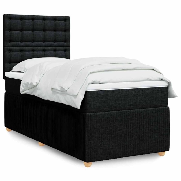 vidaXL Pat box spring cu saltea, negru, 90x200 cm, textil 3294255