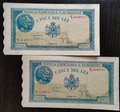 2 x 5000 lei 1945 UNC - serii consecutive foto