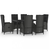 Set mobilier de gradina cu perne, 7 piese, negru/gri, poliratan