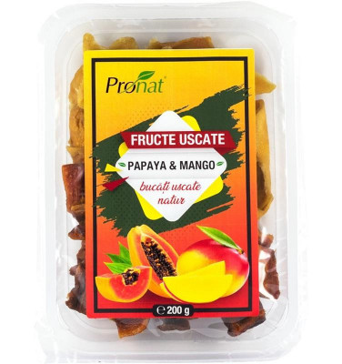 Fructe Uscate Natur Papaya cu Mango 200 grame Pronat foto