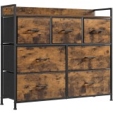 SONGMICS Comoda cu cadru metalic si 7 sertare din textil, stil industrial, 98x29x85cm, maro rustic si negru Household NewTrend