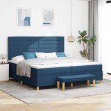 Cumpara ieftin Pat cu arcuri cu saltea albastru 200 x 200 cm țesătură