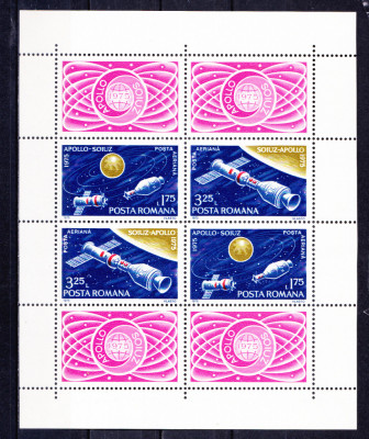 TSV$ - 1975 LP 888 A ZBORUL COMUN APOLLO-SOIUZ, BLOC X 4 DANTELAT MNH/** LUX foto