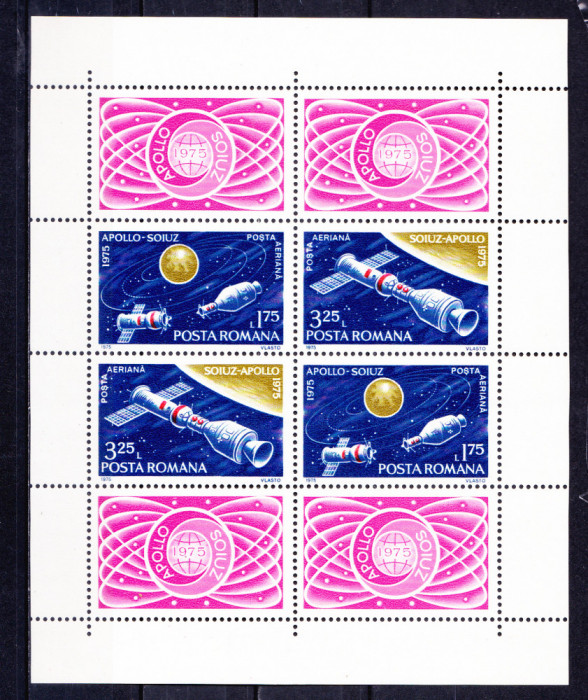 TSV$ - 1975 LP 888 A ZBORUL COMUN APOLLO-SOIUZ, BLOC X 4 DANTELAT MNH/** LUX